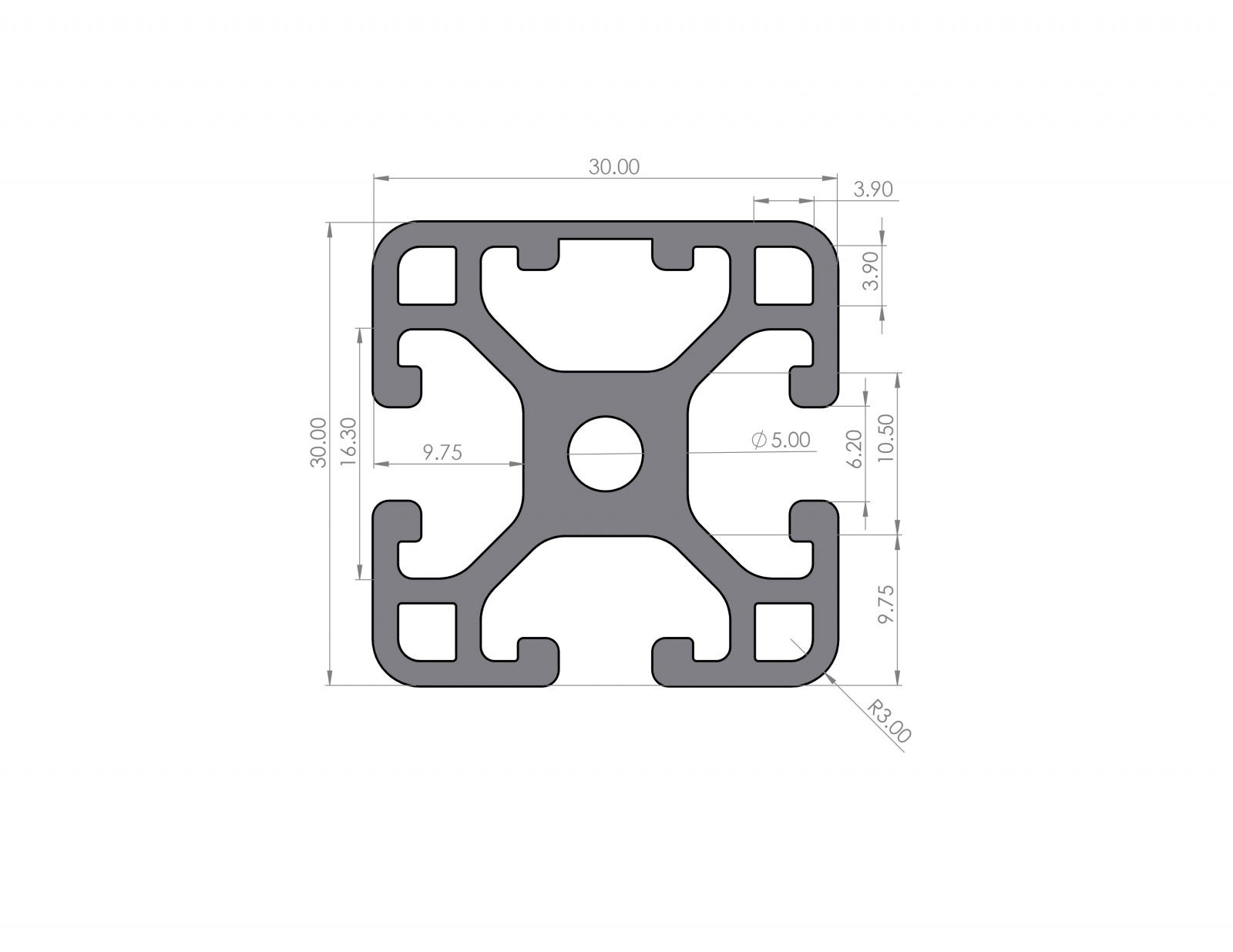 Aluminiumprofil 30x30 Nut 6 I-Typ Leicht 1N